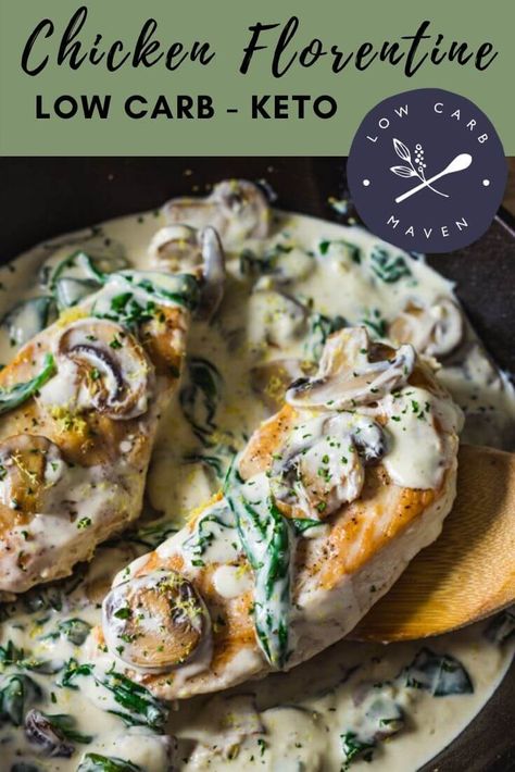 Keto Lunch Ideas To Work, Florentine Chicken, Keto Chicken Florentine, Chicken Florentine Recipe, Recipe With Mushrooms, Florentine Recipe, Keto Mushrooms, Florentines Recipe, Chicken Keto