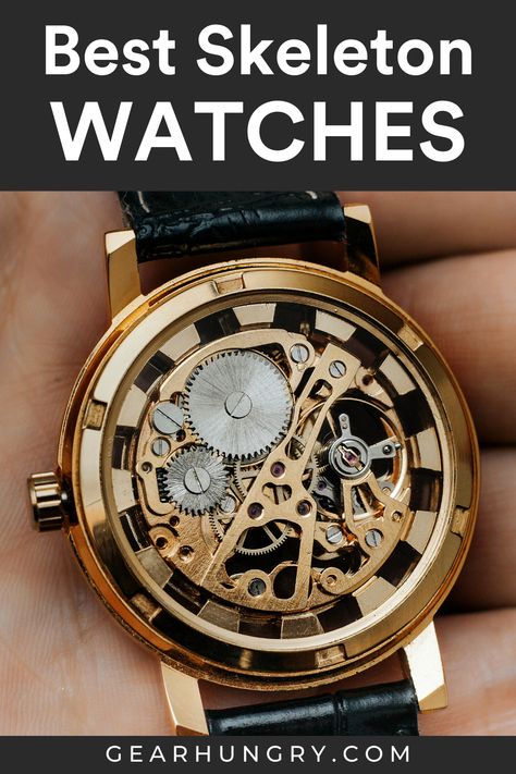 Every watch collector needs a skeleton watch.  Sometimes called mechanical watches, this novel accessory for men is a fun element to add to your look.  See our reviews on some of the best skeleton watches for men. Best Skeleton Watches, Geek Women, Watch Tattoo, Watch Tattoos, Skeleton Watches, Watch Trends, Latest Watches, Watches Unique, Best Gifts For Men