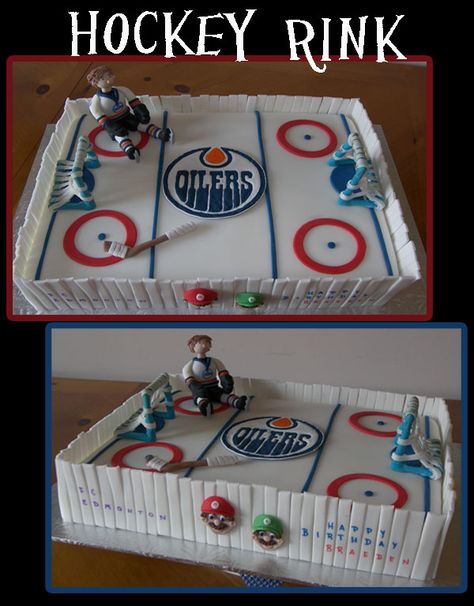 Hockey Rink Hockey Cupcakes, Hockey Birthday Cake, Hockey Cup, Hockey Cake, Ice Hockey Rink, Sport Birthday, Hockey Cakes, Hockey Birthday Parties, Sports Cake