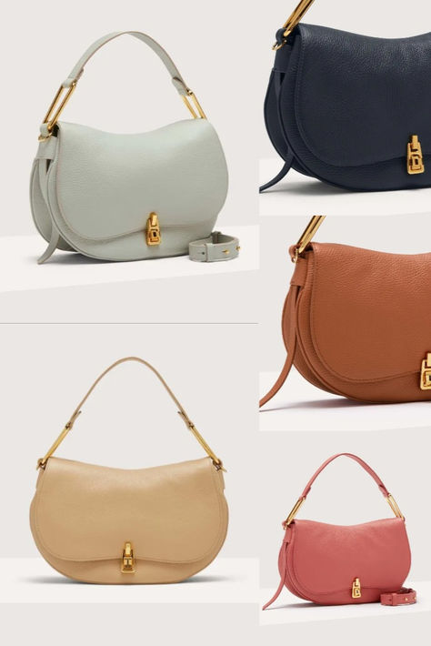 The Coccinelle Magie line of bags showcases a feminine aesthetic with a particular attention to detail and contemporary appeal. The silhouette is sinuous and rounded, and each model is also embellished with a turn lock closure, an iconic Coccinelle detail given a modern twist. This model is made with leather processed using specialised machines and then tumbled to maintain its softness. This is a very robust, easy to clean leather, making it ideal for everyday use.👗👜 Coccinelle Bag, Leather Making, Feminine Aesthetic, Tumbling, Twist, Turn Ons, Collage, Leather, Pins