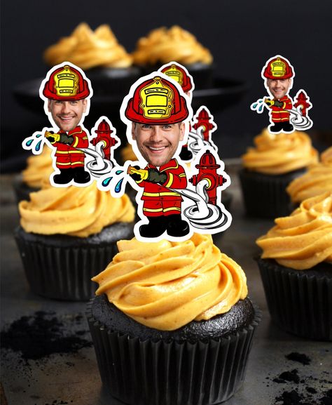 Personalized Firefighter Cupcake Toppers Graduation Fire - Etsy Firefighter Cupcakes, Fire Truck Cupcakes, Fire Fighter Cake, Firefighter Retirement, Fireman Party, Firefighter Party, Promotion Party, Firefighter Birthday, Party Topper