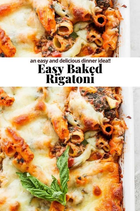 Baked Rigatoni Recipe, Spicy Rigatoni, Baked Mostaccioli, Rigatoni Recipe, Wooden Skillet, Rigatoni Recipes, Baked Rigatoni, Homemade Spaghetti Sauce, Homemade Spaghetti