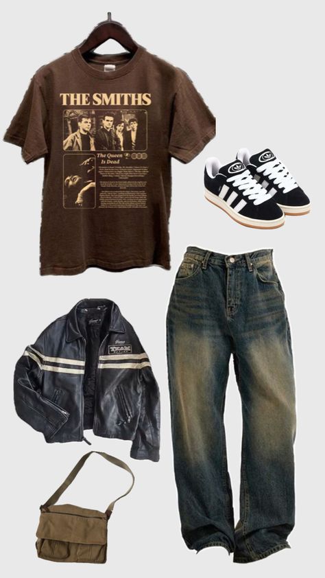 The Smiths Clothes, 80s Tomboy Fashion, 90 Grunge Outfits 90s Fashion, Old School Aesthetic Outfit, The Smiths Outfit, Baggy 90s Outfit, Y2k Outfits Japanese, Grunge Baggy Outfits, Masc Grunge Outfits