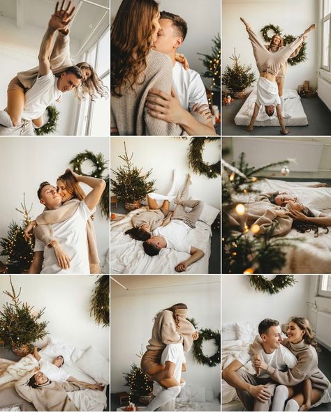 Christmas Kitchen Photoshoot Couple, Christmas Couple Photoshoot Outfits, Christmas In Bed Photoshoot, Christmas Studio Photoshoot Couple, Couple Christmas Pictures Studio, Bed Christmas Photoshoot, Christmas Bed Photoshoot Family, In Home Christmas Photoshoot Couple, Christmas Bed Photoshoot