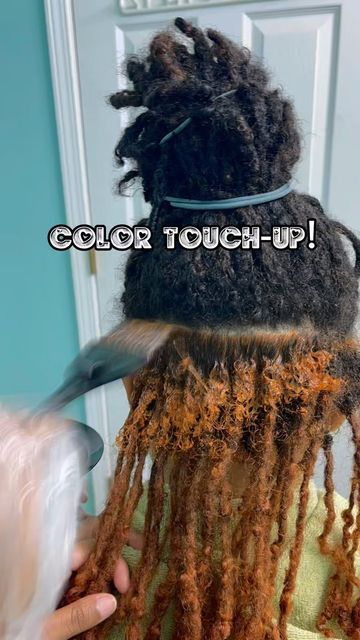 Erin 💗 on Instagram: "A quick color touch-up💕 I tried to do a different shade of orange/ginger, and it was definitely way darker than I thought it was going to be, but I think it’s still cute 🥰 Products: Loreal Hi-Color in Sizzling Copper 30V Oreor Developer • • • • • #starterlocs #coils #locstyles #locs #combcoils #healthylocs #loclife #coloredlocs #locnation #locdandloaded #locjourney #locstylesforwomen #loclove #loclivin #locd #loclifestyle #locsnotdreads #womenwithlocs #locsandmelanin Color On Locs Black Women, Ginger Hair Color Locs, Loc Color Combo Ideas, Hi Color Loreal Copper, Cooper Locs, Red And Brown Locs, Sizzling Copper Hair Loreal, Ginger Starter Locs, Loc Colors Black Women