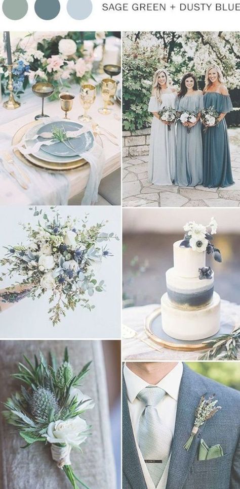 sage green and dusty blue wedding color ideas Sage Green And Dusty Blue, Spring Wedding Bridesmaids, Sage Green Wedding Theme, Sage Wedding Colors, Sage Green Wedding Colors, Wedding Color Combos, Sage Green Bridesmaid Dress, Wedding Color Ideas, Green Themed Wedding