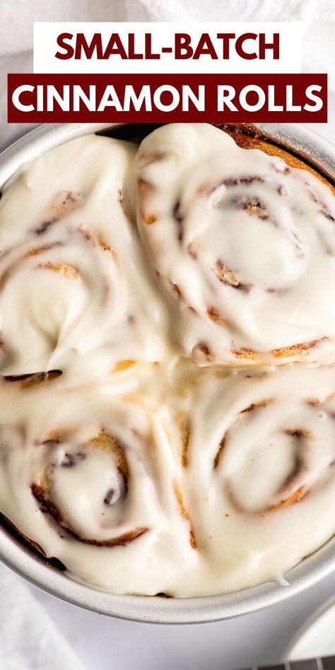 These small-batch Cinnamon Rolls are an indulgent breakfast for two with outrageously good cream cheese frosting. Easy Bakes, Homemade Cinnamon Rolls Easy, Cinnamon Roll Frosting, Cinnamon Rolls From Scratch, Breakfast For Two, Cinnamon Roll Icing, Rolls Homemade, Fluffy Cinnamon Rolls, Rolls Easy