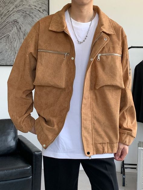 Free Returns ✓ Free Shipping✓. Manfinity Men Zipper Pocket Corduroy Jacket- undefined at SHEIN. Courdory Jacket Outfit Mens, Brown Corduroy Jacket Outfit Men, Brown Corduroy Jacket Outfit, Brown Jacket Outfit Men, Corduroy Jacket Outfit, Brown Jacket Outfit, Male Outfit, Brown Corduroy Jacket, Jean Jacket Men