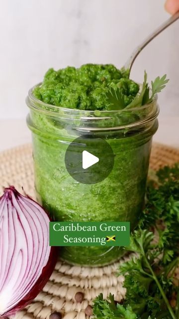 🌞Tiffany🌞 Caribbean Vegan Recipes on Instagram: "CARIBBEAN GREEN SEASONING 🧄🧅🧂🌱🇯🇲

🌱Full free recipe linked in bio and on my website italeatsandtreats.com

🧂Green seasoning is found all throughout the Caribbean islands and it tastes oh so good! It’s typically used for marination and sautéing and is a life saver when you don’t have time to prep fresh herbs. 

➡️Follow @italeatsandtreats for more vegan Caribbean recipes" Caribbean Green Seasoning Recipe, Green Seasoning Caribbean, Green Seasoning Recipe, Caribbean Vegan, Diy Seasonings, Green Seasoning, The Caribbean Islands, Caribbean Recipes, Caribbean Islands