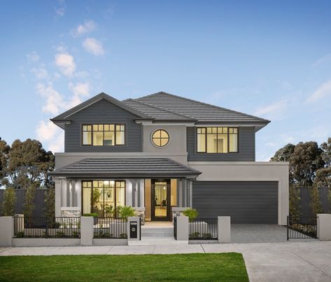 metricon soverign modern home facade design grey home exterior render and cladding Render And Cladding, Home Facade Ideas, Modern Home Facade, Home Facade Design, Grey Home Exterior, Rendered House, Hamptons Exterior, Hamptons Facade, House Facade Ideas