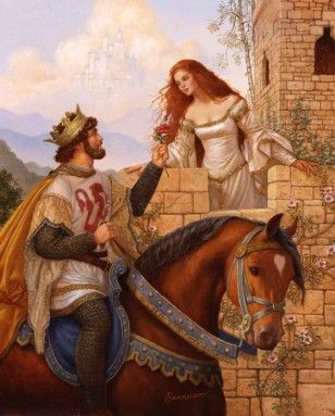 Evaine + Gawain, Yseult + Taliesin ... so many great names from Camelot, beyond Arthur and Guinevere. What's your favorite? Ruth Sanderson, Arthur And Guinevere, Courtly Love, Era Victoria, Medieval Romance, Roi Arthur, 동화 삽화, Art Ancien, Fairytale Art