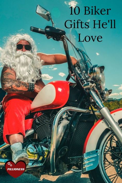 Buying biker gifts can be stressful when you don’t know what you’re doing. It’s too easy to waste money on something he doesn’t like or will never use. That’s why it’s helpful to get a little insider guidance on gifts for bikers. Here are 10 of the best gift ideas for bikers – they’ll suit every budget and make your biker smile when he opens your gift! Click here: https://www.pillioness.com/10-biker-gifts-hell-love/ Motorcycle Sunglasses, Helmet Hair, Motorcycle Cover, Motorcycle Chain, Biker Gear, Biker Love, Biker Gifts, Bike Stand, Motorcycle Wheels