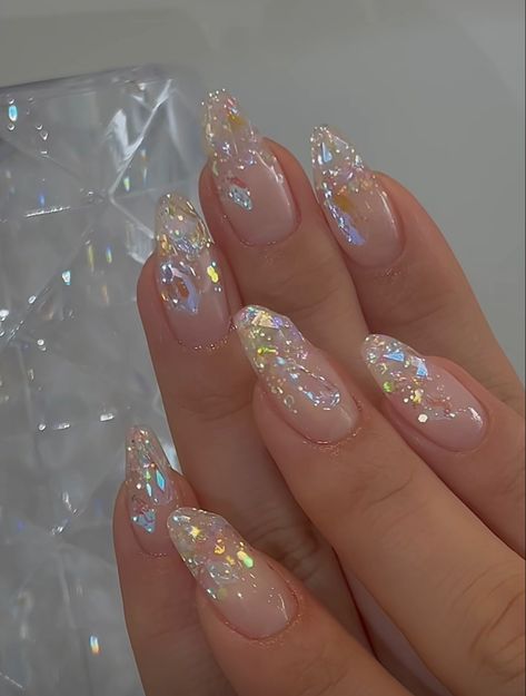 Clear Acrylic Nails, Wow Nails, Work Nails, Glass Nails, Gem Nails, Nail Designs Glitter, Clear Nails, Crystal Nails, Bridal Nails