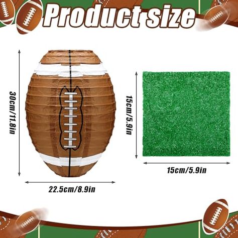 Rossesay 4 Pcs Football Paper Lantern Table Centerpiece Decoration set with 4 Pcs Grass Squares Sports Game Lantern Fake Grass Turf Patch Football Table Decor Faux Grass Decor Birthday Party Supplies Lantern Table Centerpieces, Football Party Decorations, Lantern Table, Football Table, Hanging Paper Lanterns, Decor Birthday Party, Football Theme Party, Table Centerpiece Decorations, Faux Grass