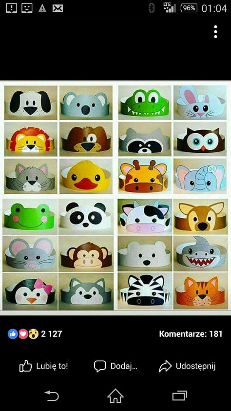 Animal Crafts For Kids, Head Gear, Animal Head, Diy Hat, Pretty Party, Animal Masks, Origami Easy, Polly Pocket, Animal Heads