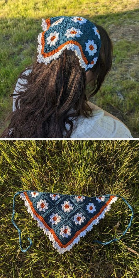 Granny Square Haken, Crochet Bandana, Crochet Headband Pattern, Crochet Hair Accessories, Easy Crochet Projects, Crochet Business, Crochet Design Pattern, Beginner Crochet Projects, Haken Baby