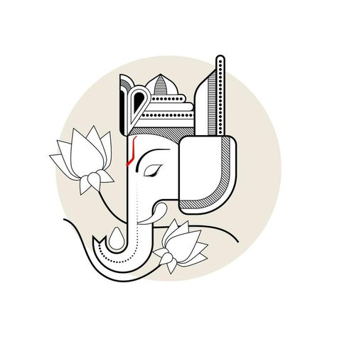 Ganpati Vector Illustration, Ganesh Illustration Art, Ganapati Illustration, Ganapati Drawing Easy, Ganpati Doodle, Ganesh Line Art, Ganpati Illustration, Ganapati Drawing, Ganpati Vector