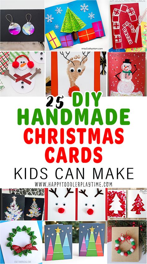 25 Easy DIY Advent Calendars for Kids - HAPPY TODDLER PLAYTIME Easy Holiday Cards For Kids To Make, Kids Handmade Christmas Cards, Toddler Cards Handmade, Kids Christmas Cards Handmade, Toddler Christmas Cards, Free Printable Christmas Cards, Diy Christmas Card, Simple Holiday Cards, Diy Holiday Cards