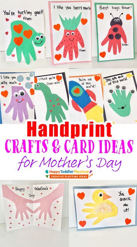 Adorable Handprint Crafts & Card Ideas for Kids - Happy Toddler Playtime Auntie Handprint Cards, Handprint Card Ideas, Handprint Happy Birthday Card, Thank You Handprint Cards, Mothers Day Handprint Crafts For Kids, Hand Print Cards From Kids, Morhers Day Crafts For Toddler, Mothers Day Crafts For Kids Handprints, Handprint Mothers Day Cards