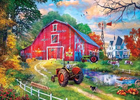 Large Cross Stitch Patterns, Homestead Farm, White Symbol, Farm Scene, Country Scenes, Cross Stitches, Red Barns, 1000 Piece Jigsaw Puzzles, Country Farm