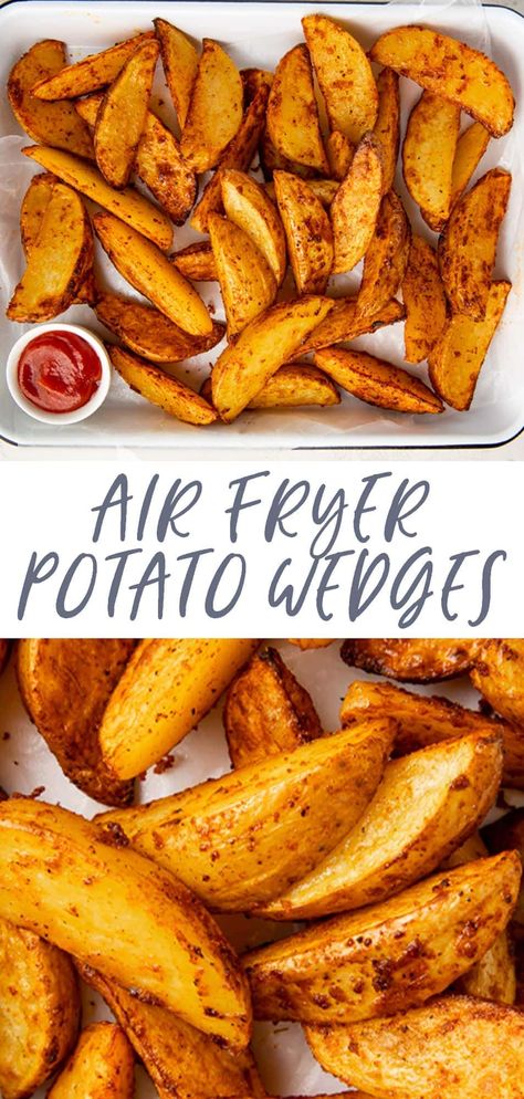 Air fryer potato wedges are the perfect side - seasoned to perfection and made crispy, but still tender, in the air fryer. They're quick and easy to make, and the whole family will love this easy side! Potato Wedges Air Fryer, Recovery Recipes, Air Fryer Potato Wedges, Air Fryer Fries, Air Fry Potatoes, Air Fryer Potato, 40 Aprons, Wedges Recipe, Party Bites