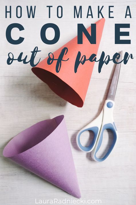 Learn how to make a cone out of paper with this easy step-by-step craft tutorial. There are three methods to secure your paper cone shape, and once you're done, you can even turn your paper cone into a diy paper party hat with a few more easy steps! Kids will love being able to make and decorate their own party hats for their next birthday or holiday celebration! #lauraradniecki Diy Birthday Party Hats, Paper Hat Diy, Party Hat Craft, Party Hat Template, Cone Template, Kids Party Hats, Cones Diy, Paper Cones, Birthday Party Hats