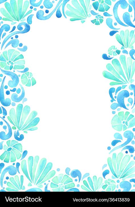 Border Design Ocean Theme, Sea Borders Design, Tamil Front Page Design, Ocean Border Design, Ocean Border, Water Sketch, Drawing Borders, File Decoration, Ocean Watercolor