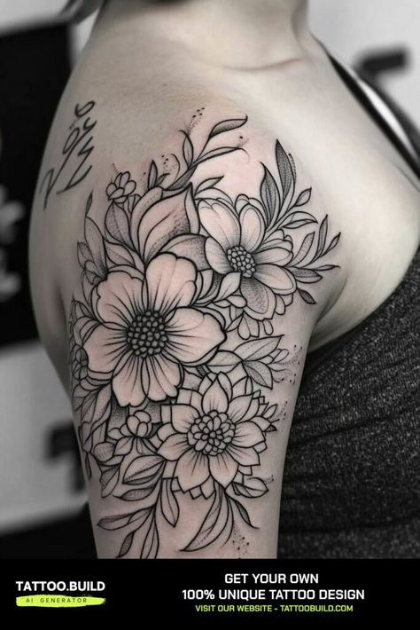 Elegant Ladies Shoulder Tattoo Ideas Beautiful Floral Designs for Stylish Women Tattoo Build Floral Shoulder Cap Tattoo Fine Line, Back Shoulder Flower Tattoos For Women, Peony Collar Bone Tattoo, Large Shoulder Tattoos For Women, Upper Shoulder Tattoos, Shoulder Bicep Tattoo, Shoulder Tattoos For Women Elegant, Floral Shoulder Tattoos For Women, Ladies Shoulder Tattoo