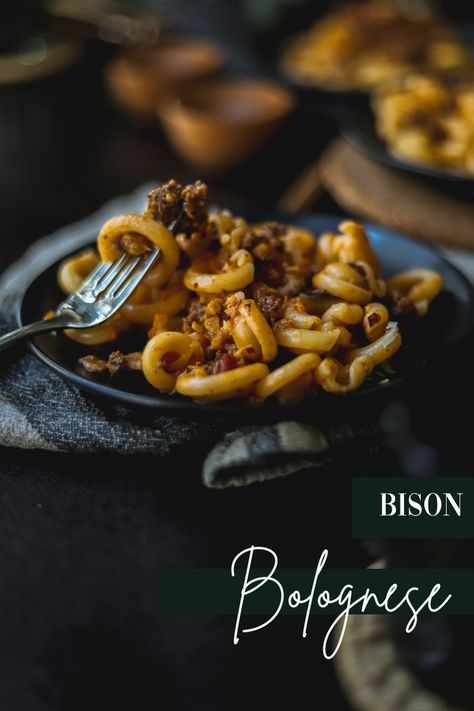 Weeknight Bison Bolognese Bison Bolognese, Gnocchi Carbonara, Blush Sauce, Ground Bison, Asparagus Pasta, Yummy Pasta Recipes, Tomato Pasta, Pasta Shapes, Crushed Tomatoes