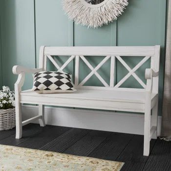 Alcott Hill® Biagi Bench | Wayfair Front Entry Bench, Door Bench, Porch Bench, Living Room Garden, Headboard Bench, Bench With Back, White Bench, Entry Bench, Long Bench