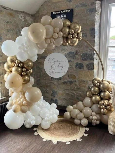 139pcs White Sand Gold Balloon Garland Arch Kit Beige Nude White With Metallic Chrome Gold Latex Balloons For Wedding Bridal Shower Engagement Party Decorations Birthday Shower Supplies | SHEIN USA White And Beige Bridal Shower Decor, Metallic Balloon Arch, Gold And White 18th Birthday Party, Gold And White Themed Birthday Party, White And Gold Baptism Decorations, Beige Birthday Decorations, Baptism Balloon Arch, White And Gold Birthday Theme, Gold And White Balloon Arch