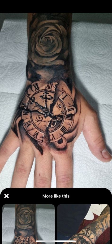 Man Hand Tattoo Design, Clock Hand Tattoos For Guys, Tattoo Hands Men, Tattoo For Hand Men, Men’s Hand Tattoo Ideas, Tattoos Na Mao, Tattoo On Hand For Men, Hand Tats For Guys, Tattoo Hand Ideas