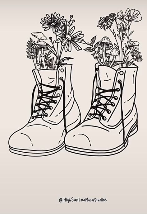 Boots Tattoo, Hippie Tattoo, Hiking Tattoo, Single Needle Tattoo, Muster Tattoos, Adventure Boots, Embroidery Wall Art, Plant Tattoo, Line Art Vector