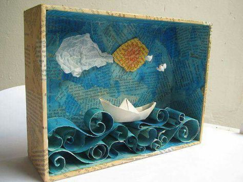 Lukisan Van Gogh, Shadow Box Kunst, Ocean Diorama, Projek Diy, مشروعات العلوم, Hantverk Diy, Shadow Box Art, Ecole Art, Seni Origami