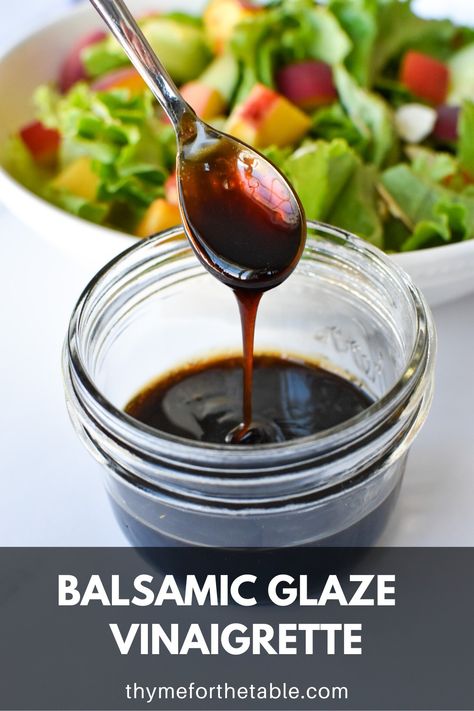 This homemade balsamic glaze vinaigrette recipe is a MUST TRY recipe! Crafted from high-quality balsamic vinegar and extra virgin olive oil, this tangy-sweet balsamic glaze salad dressing elevates your salads to new heights. Glazed balsamic vinaigrette is easy to make with only a few ingredients. Enjoy the lovely flavors of this balsamic reduction vinaigrette on your favorite salads and dishes. #BalsamicGlaze #VinaigretteRecipe #HomemadeDressing #SaladLovers Balsamic Glaze Salad Dressing, Recipes Using Blueberry Balsamic Vinegar, Balsamic Glaze Dressing Recipe, Balsamic Glaze Salad, Caprese Salad Dressing, Balsamic Vinaigrette Dressing Recipe, Balsamic Salad Dressing, Balsamic Glaze Recipe, Balsamic Vinegarette