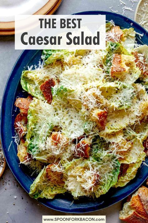 Cesar Salad Croutons, Best Salads For Dinner, Cesar Salad Aesthetic, Ceaser Salad Ideas, Cesar Salad Recipe, Caesar Salad Recipes, Pappadeaux Recipe, Best Caesar Salad, Homemade Caesar Salad