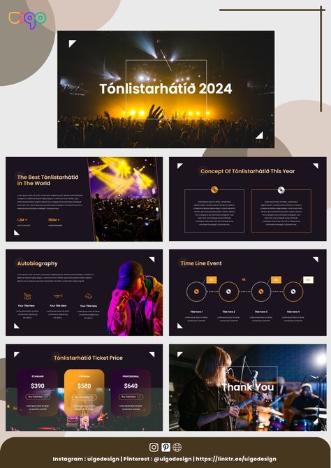 Event Pitch Deck, Music Presentation Design, Event Presentation Design, Power Point Presentation Tips, Music Presentation, Powerpoint Presentation Ideas, Event Presentation, Music Template, Best Powerpoint Presentations