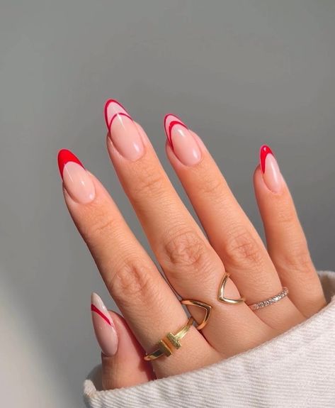 Red Tip Nails, Minimal Nails Art, Unghie Nail Art, February Nails, Minimal Nails, French Acrylic Nails, Nail Swag, Nagel Inspo, Xmas Nails