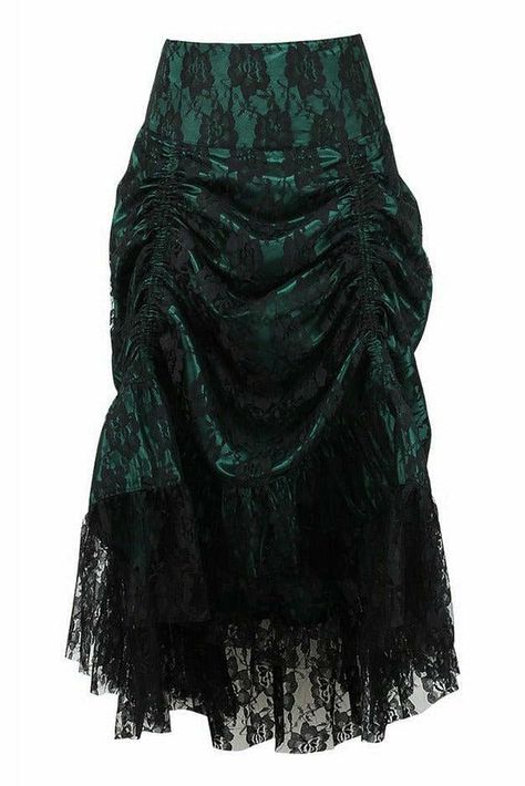 Dark Green w/Black Lace Overlay Ruched Bustle Skirt-Costume Skirts-Daisy Corsets-Green-S-SEXYSHOES.COM Goth Skirt, Bustle Skirt, Vampire Goth, Oh My Goddess, Black Lace Skirt, Dress Bra, Skirts Online, Goth Outfits, Halter Style