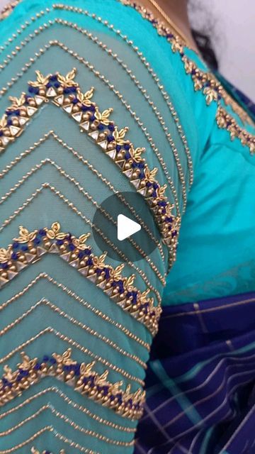 ParambaraVastra on Instagram Net Sleeve Aari Work Blouse, Net Blouse Aari Work Designs, Fancy Aari Work Blouse Designs, Net Aari Work Blouse Designs, Net Aari Work Blouse, Sleeves Embroidery Design, Aari Embroidery Design, Embroidery Designs For Blouses, Basic Blouse Designs