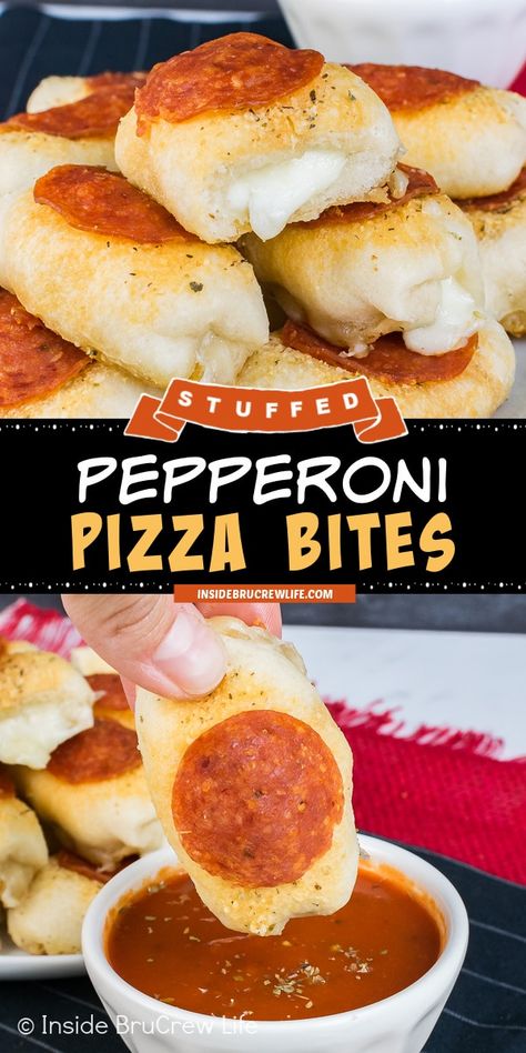 Pepperoni Snack Ideas, Easy Breakfast For Work, Pizza Bites Recipe, Pepperoni Pizza Bites, Cheeseburger Dip, Arizona House, String Cheese, Pizza Bites, Pizza Recipes Homemade