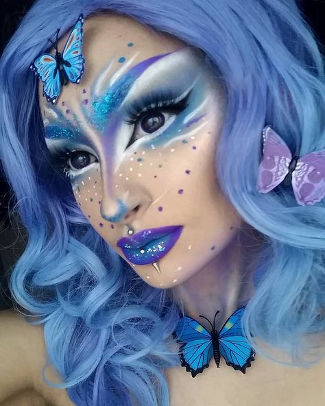 Dramatic Fairy Makeup, Butterfly Themed Makeup, Lilac Fairy Makeup, Butterfly Fairy Makeup, Water Fairy Makeup, Rogue Makeup, Mobile Ui Design Trends, Garden Fairy Makeup, Blue Fairy Makeup