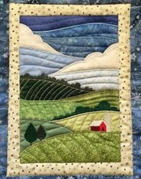 Landscape Art Quilts, Quilted Wall Hanging, Landscape Quilt, Fabric Postcards, Landscape Quilts, Picture Quilts, Miniature Quilts, Applique Quilting, Patchwork Quilting