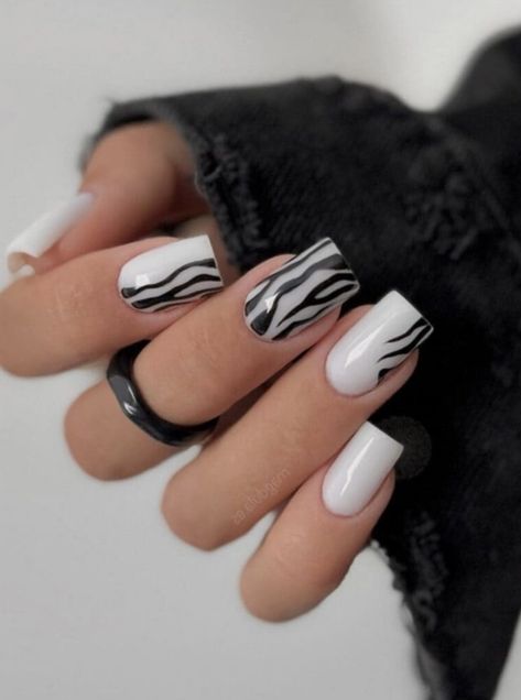 Zebra Nail Designs, Hollywood Nails, Black And White Nail Designs, Zebra Print Nails, Black And White Nail Art, Zebra Nails, Punk Nails, Plaid Nails, French Acrylic Nails