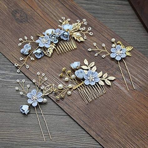 Whats Included- 2 X Hair Comb, 2 X Hairpins. Handmade Wedding Hair Combs Are A Great Addition To Your Wedding Day Style. It A Soft, Subtle And Romantic Atmosphere To Your Hairstyle. Widely Use Wedding Hair Accessories Are Suitable For Any Wedding Party Theme. Especially Suitable For Weddings, Parties, Dances, Parties, Engagements, Anniversaries Or Other Occasions. Wedding Hair Clip Comb Wedding Hair Accessories Are Light In Weight And Can Be Easily Shaped Into Any Hairstyle To A Touch Of Brillia Blue Hairpin, Bride Hair Clips, Bride Hair Pins, Bridesmaid Hair Comb, Bridal Floral Headpiece, Wedding Hair Clip, Wedding Comb, Rhinestone Hair Comb, Comb Set