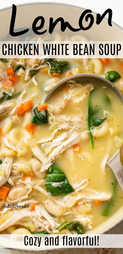 Chicken White Bean Soup, Beans Recipe Healthy, Easy Lemon Chicken, Chicken Broth Soup, Chicken Broth Recipes, White Bean Recipes, White Bean Soup Recipes, Healthy Beans, Lemon Soup