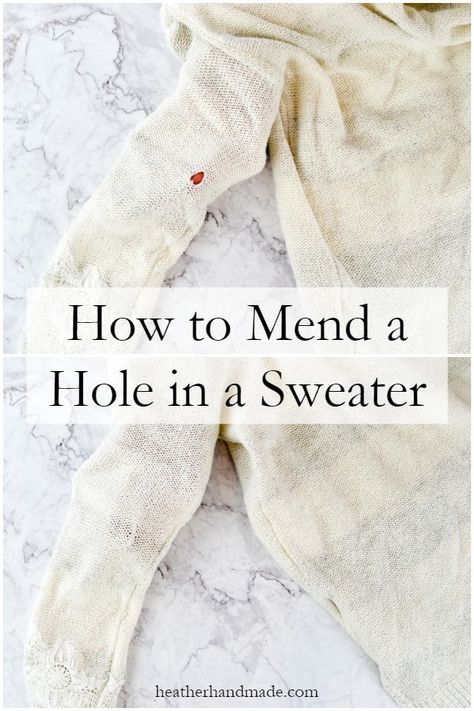 Instead of throwing away a sweater that has a hole you can mend it! Learn how to fix a hole in a sweater with just some thread and a hand needle. Sewing 101, Beginner Sewing Projects Easy, Altering Clothes, Sewing Blogs, Sewing Projects For Beginners, Sewing Skills, Easy Sewing Projects, Sewing Tips, Sewing For Beginners