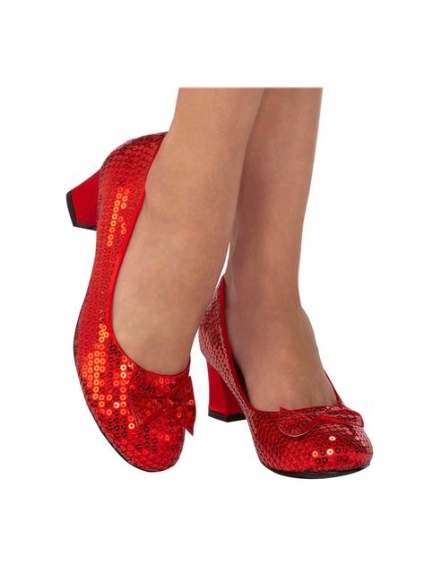 Red Slippers Wizard Of Oz, Red Sequin Shoes, Wizard Of Oz Dorothy Costume, Dorothy Costume, Sequin Costume, Blue Gingham Dress, Ruby Red Slippers, Sequin Shoes, Red Slippers