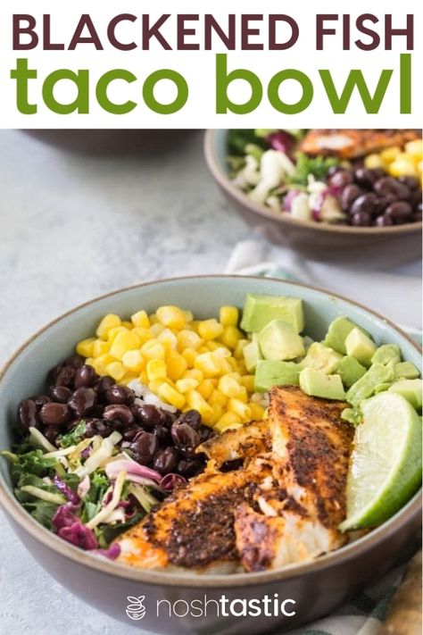 Tilapia Salad Recipes, Tilapia Ideas, Taco Bowls Healthy, Fish Bowl Recipe, Tilapia Salad, Fish Salads, Fish Taco Bowl, Lemon Linguine, Fish Tilapia