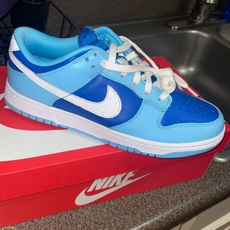 Dunks Shoes Blue, Low Top Shoes Nike, Shoes Dunks Low, Cheapest Nike Dunks, Cute Dunks Low, Cute Nike Shoes Dunks, Triple Blue Dunks, Argon Blue Dunks Outfit, Argon Blue Dunks